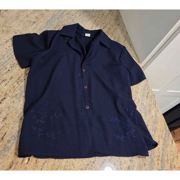 Vtg Joie de Vie Dress Set Sz 10 Button Shirt Blue Floral Embroidered Side Slits - Picture 3 of 16